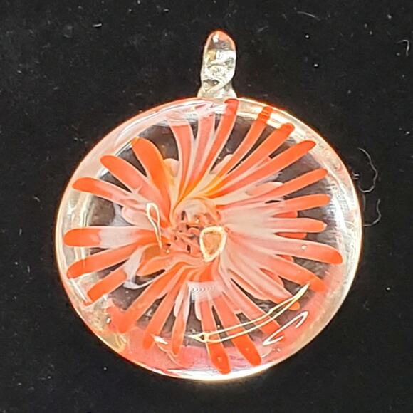 Vtg Style Murano Glass Pendant Red Pink Starburst Italian Art Jewelry 1.5" - Picture 2 of 5